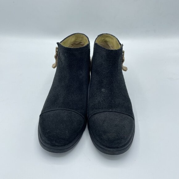 SOREL Boots Suede Leather Side Zip Ankle Booties Black/Tan Animal Women's 7.5 - Picture 3 of 12